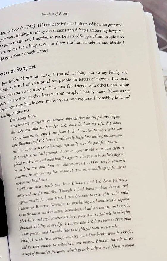 Sam's letter printed in Freedom of Money, page 273