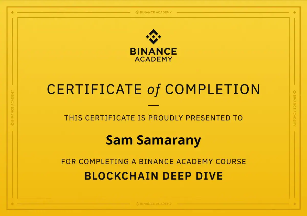 Binance Academy certificate: Blockchain Deep Dive