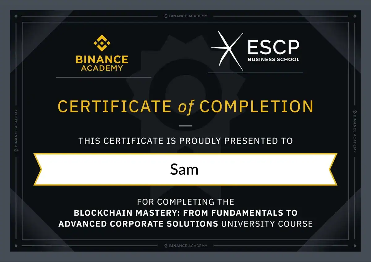 Binance Academy and ESCP Business School certificate: Blockchain Mastery