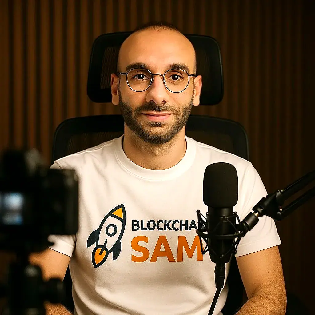 Sam recording content in the studio